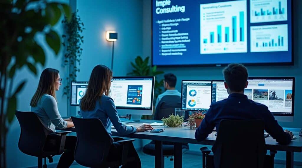 Presentation slides being created in a corporate environment