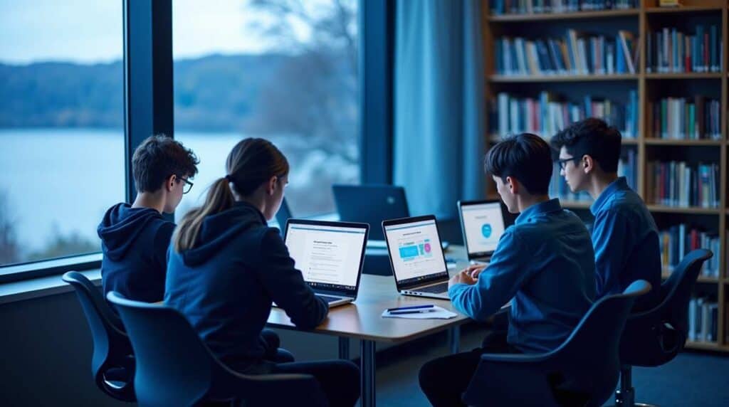 Students designing PowerPoint slides for effective presentations and academic projects